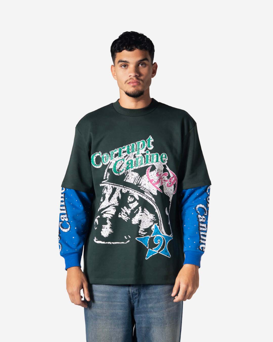 C-K9 DUAL SHADE DOUBLE LAYER RHINESTONE SWEATSHIRT