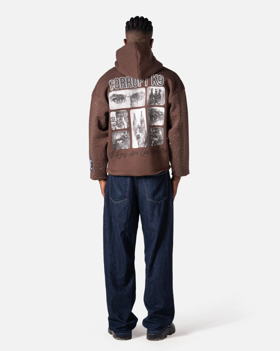 GRAPHIC STARS PRINT RHINESTONE CORRUPT CANINE HOODIE