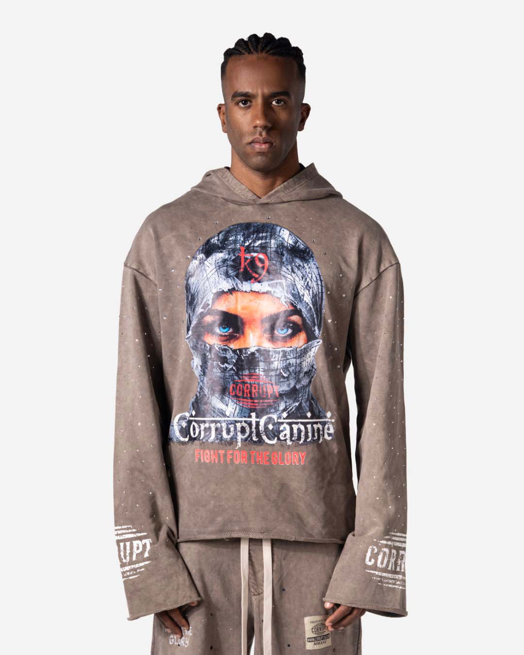 MASKED GLORY RHINESTONE CORRUPT CANINE STREET HOODIE