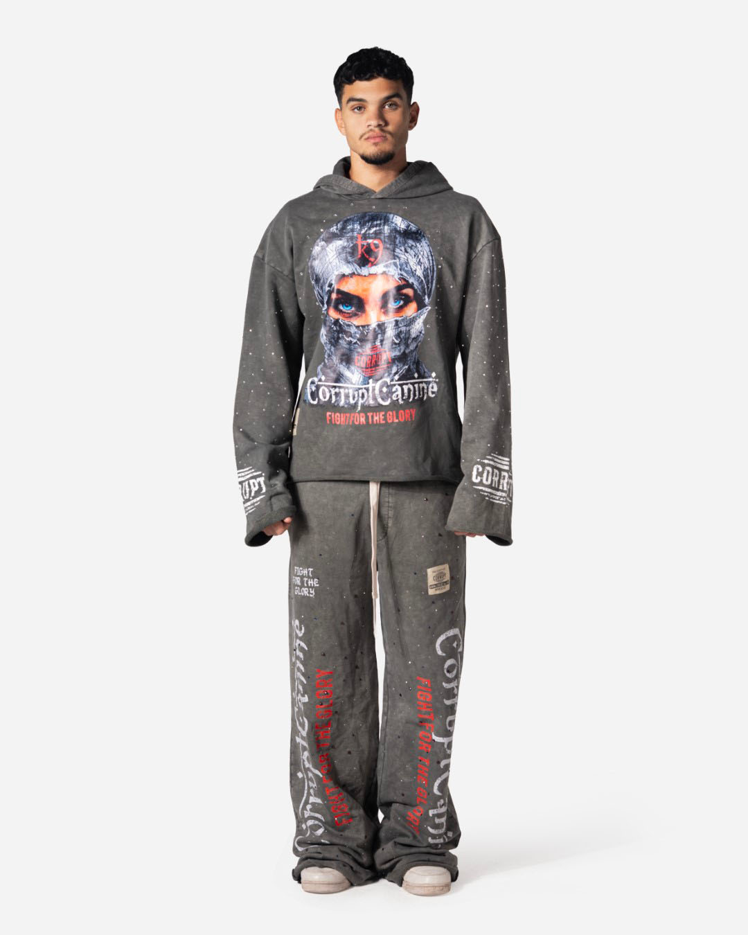 MASKED GLORY RHINESTONE CORRUPT CANINE STREET HOODIE