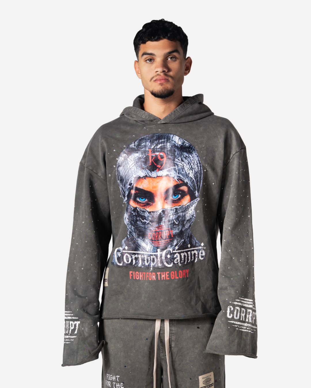 MASKED GLORY RHINESTONE CORRUPT CANINE STREET HOODIE