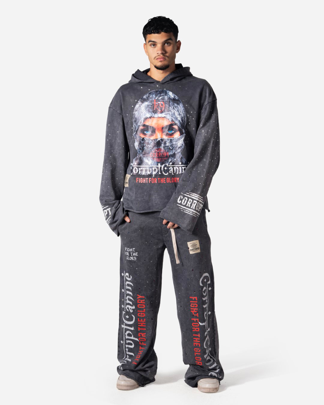 FIGHT FOR GLORY WASHED RHINESTONE CORRUPT CANINE JOGGERS SWEATPANTS