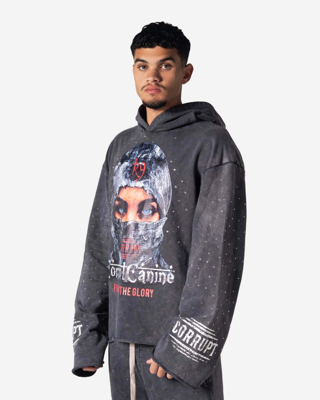 MASKED GLORY RHINESTONE CORRUPT CANINE STREET HOODIE
