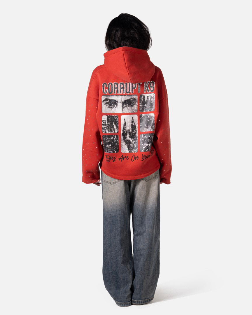 GRAPHIC STARS PRINT RHINESTONE CORRUPT CANINE HOODIE