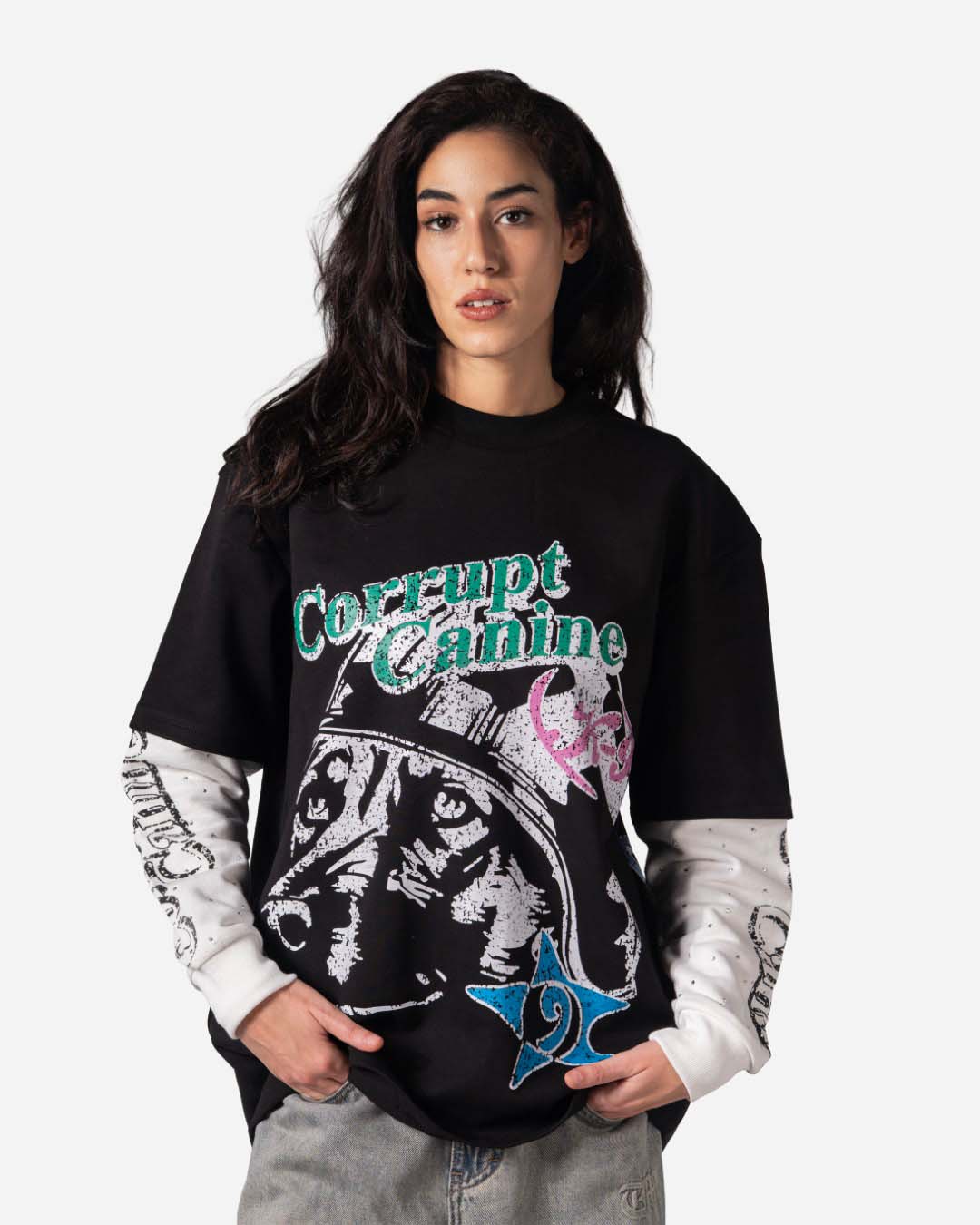 C-K9 DUAL SHADE DOUBLE LAYER RHINESTONE SWEATSHIRT
