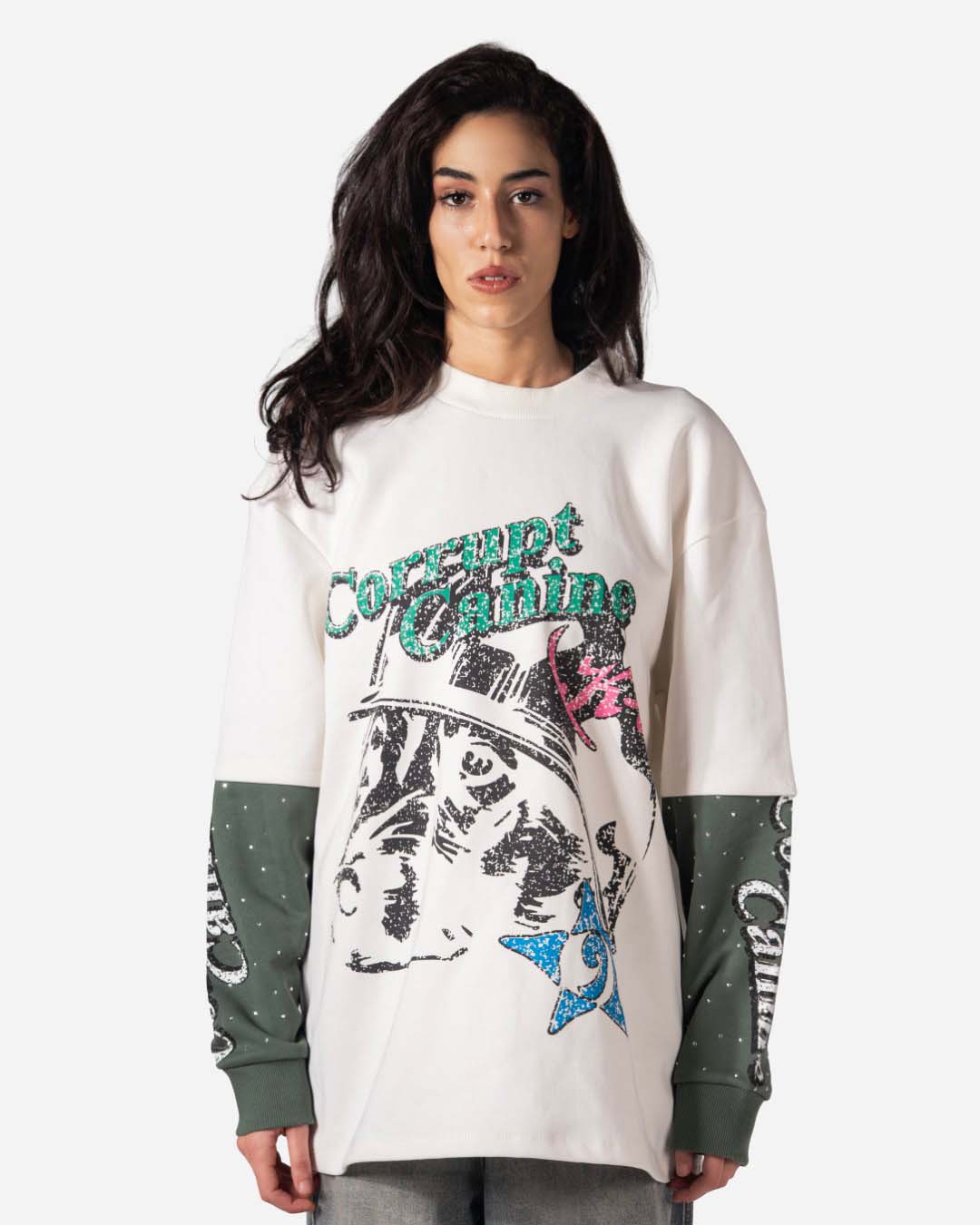 C-K9 DUAL SHADE DOUBLE LAYER RHINESTONE SWEATSHIRT