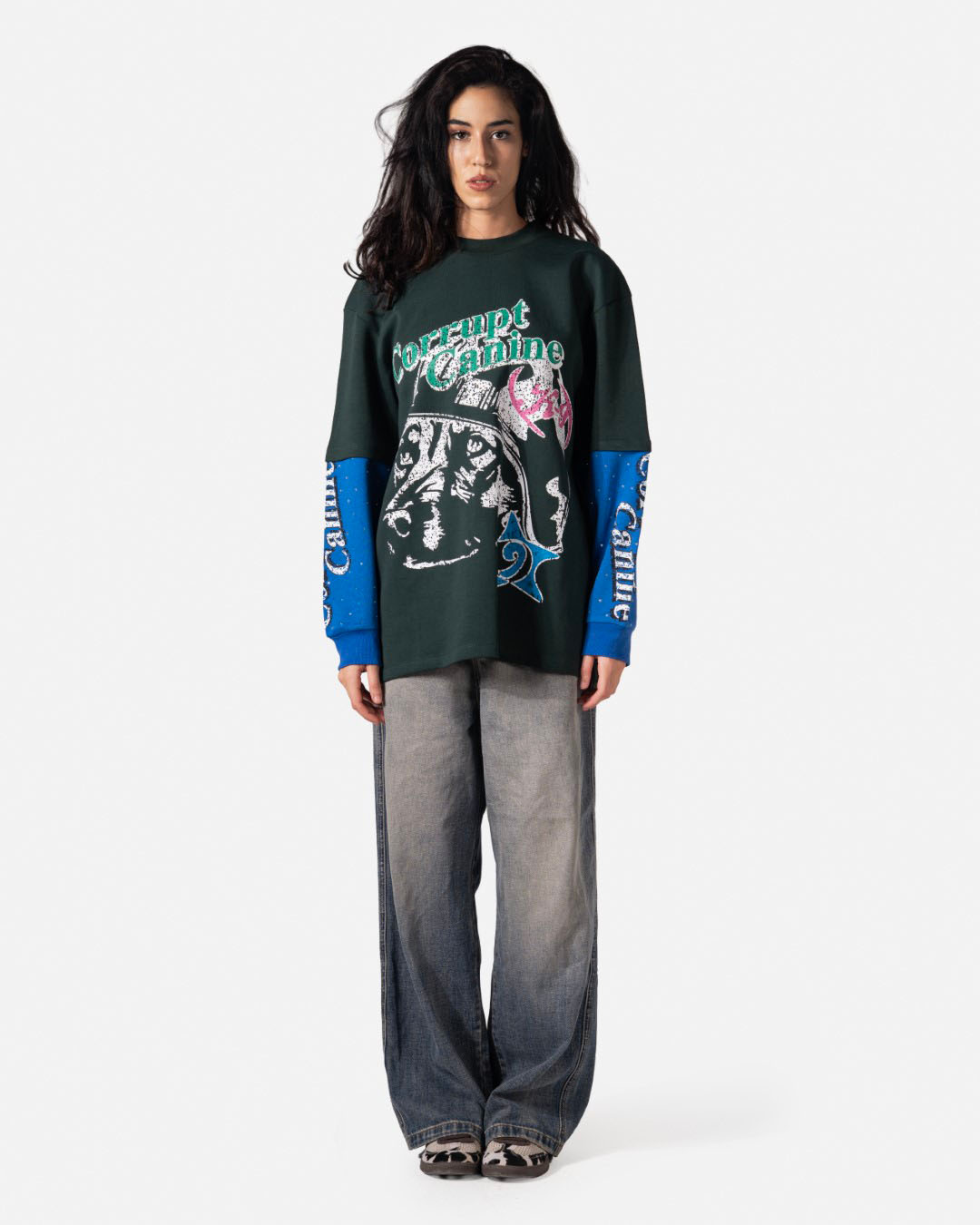 C-K9 DUAL SHADE DOUBLE LAYER RHINESTONE SWEATSHIRT