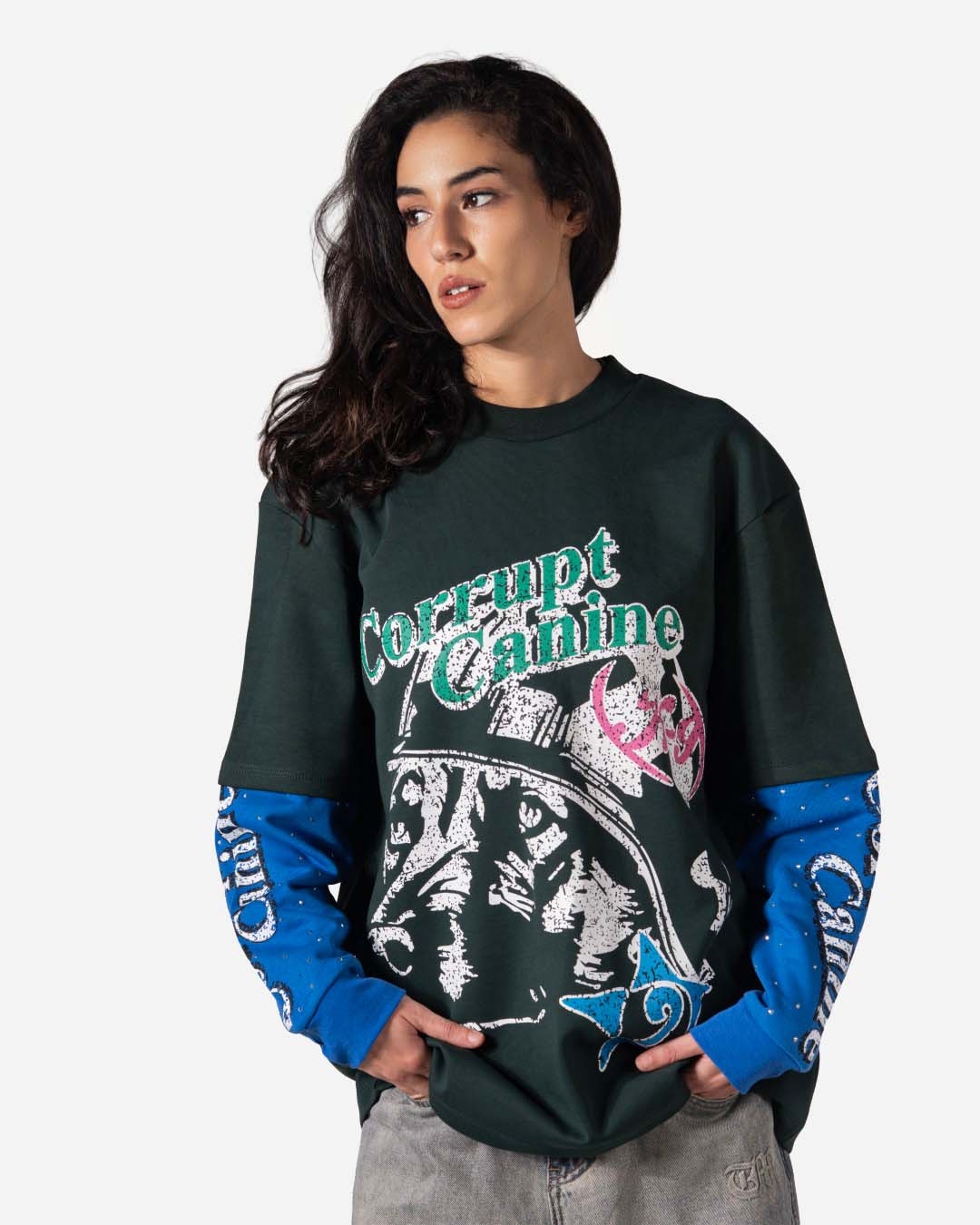 C-K9 DUAL SHADE DOUBLE LAYER RHINESTONE SWEATSHIRT