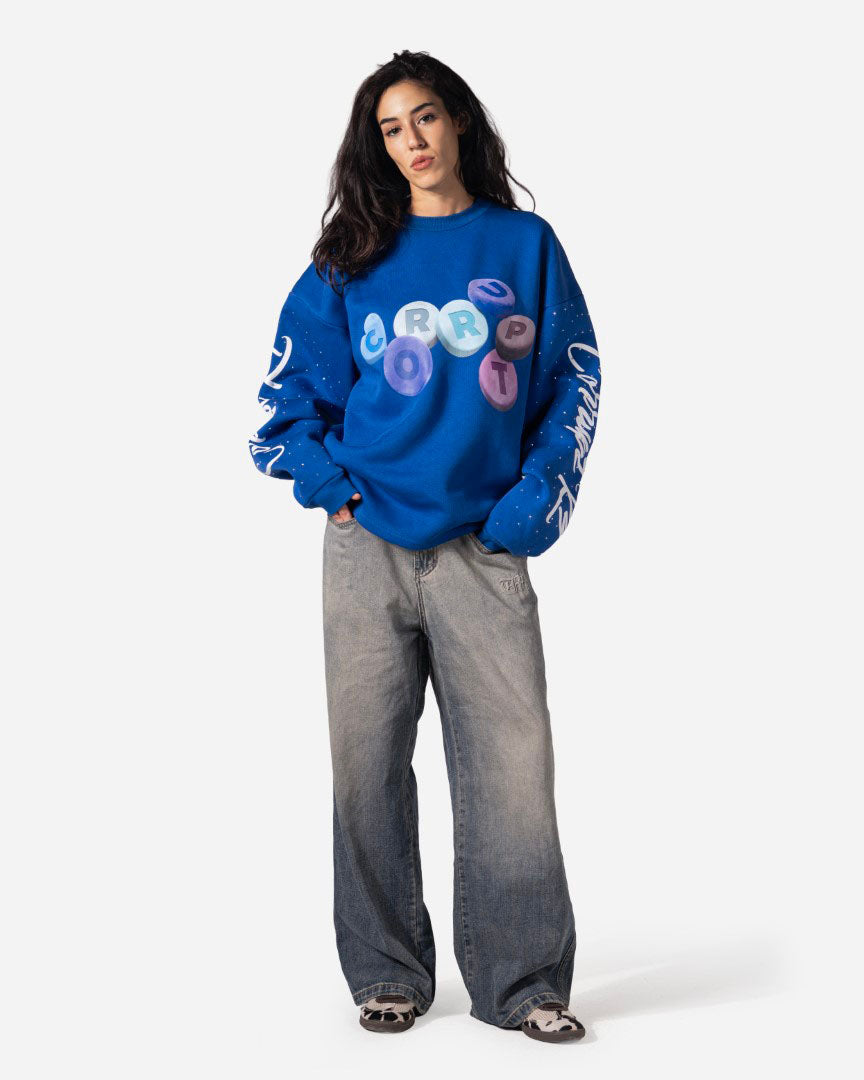 RHINESTONE CORRUPT K9 ROUND NECK LONG SLEEVE SWEATSHIRT