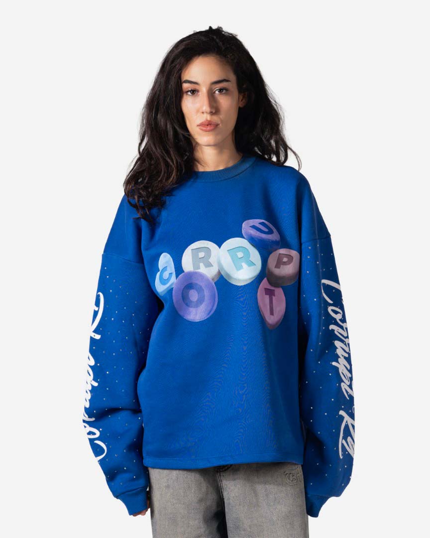 RHINESTONE CORRUPT K9 ROUND NECK LONG SLEEVE SWEATSHIRT