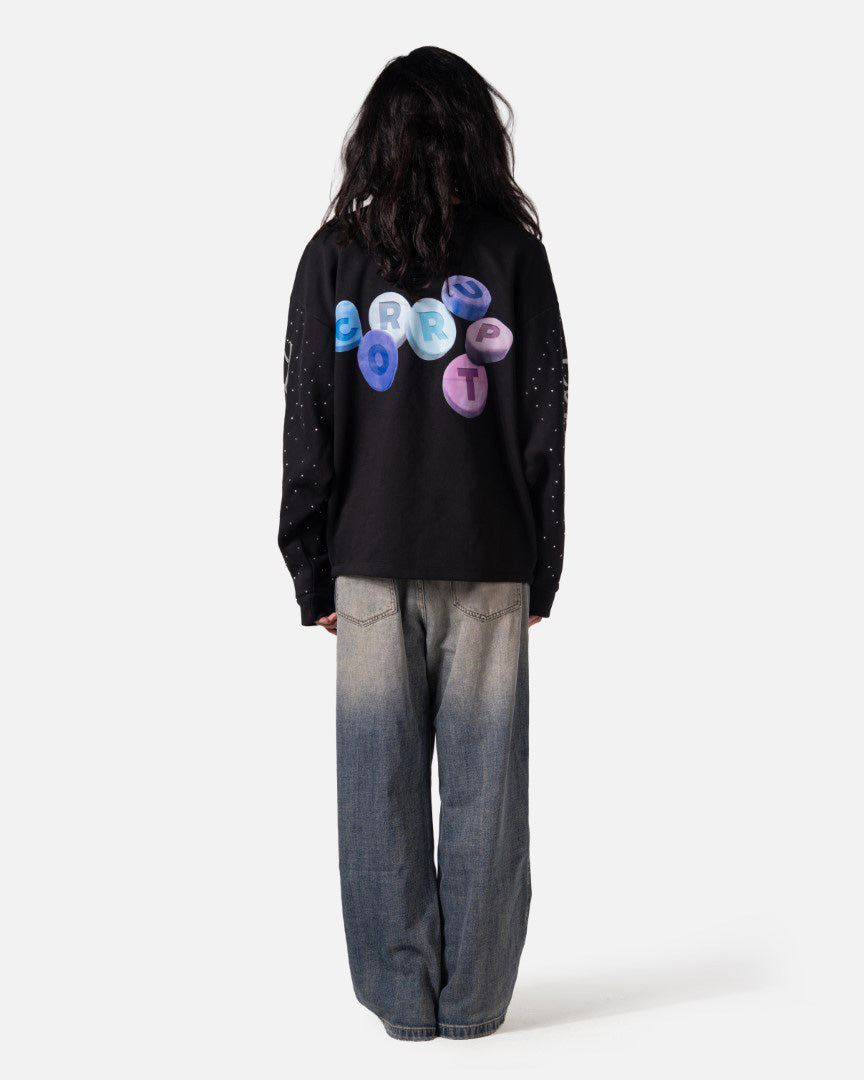 RHINESTONE CORRUPT K9 ROUND NECK LONG SLEEVE SWEATSHIRT