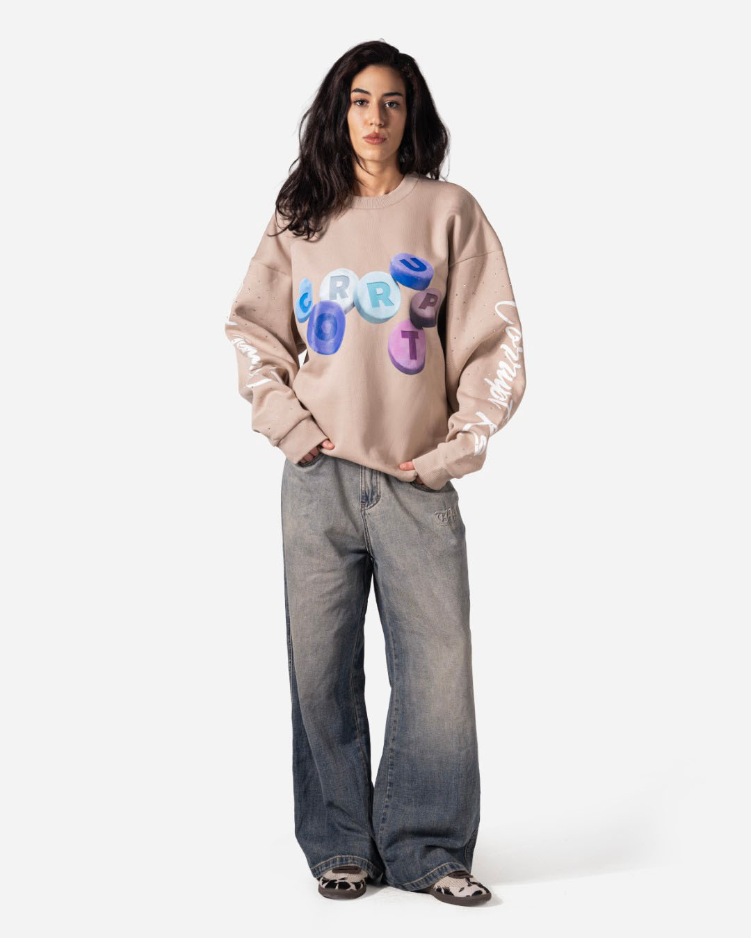 RHINESTONE Corrupt K9 ROUND NECK LONG SLEEVE SWEATSHIRT