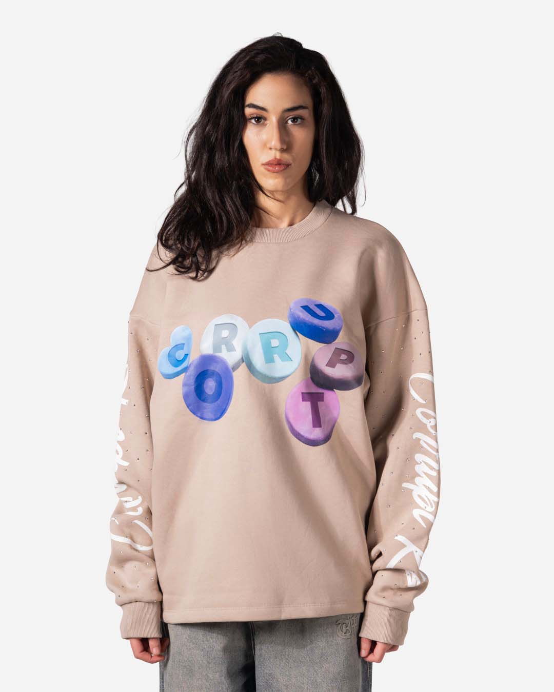 RHINESTONE Corrupt K9 ROUND NECK LONG SLEEVE SWEATSHIRT