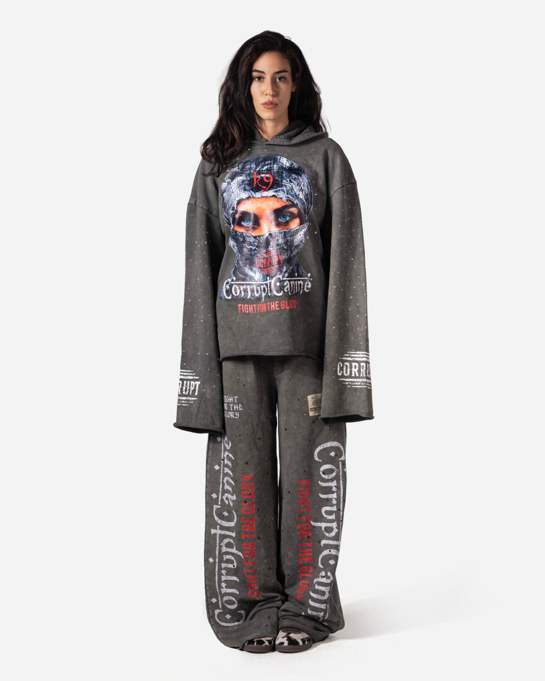 MASKED GLORY RHINESTONE CORRUPT CANINE STREET HOODIE