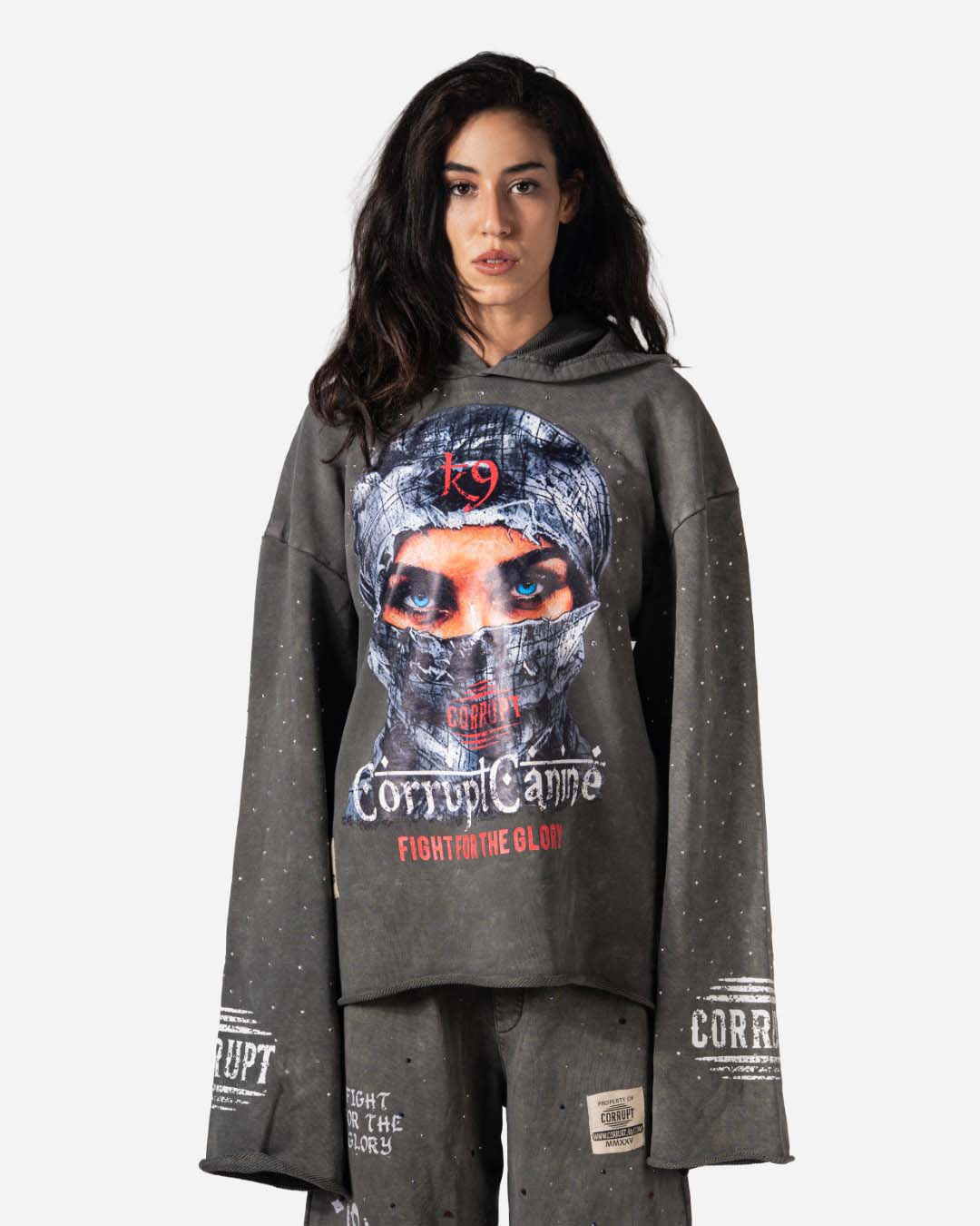 MASKED GLORY RHINESTONE CORRUPT CANINE STREET HOODIE