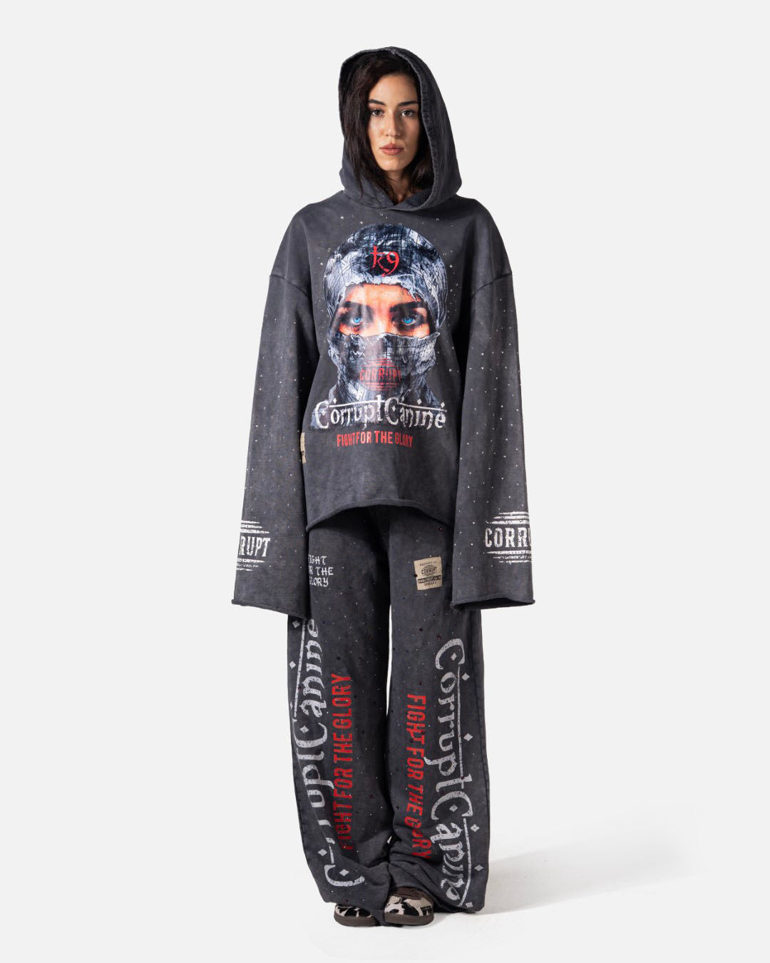 MASKED GLORY RHINESTONE CORRUPT CANINE STREET HOODIE