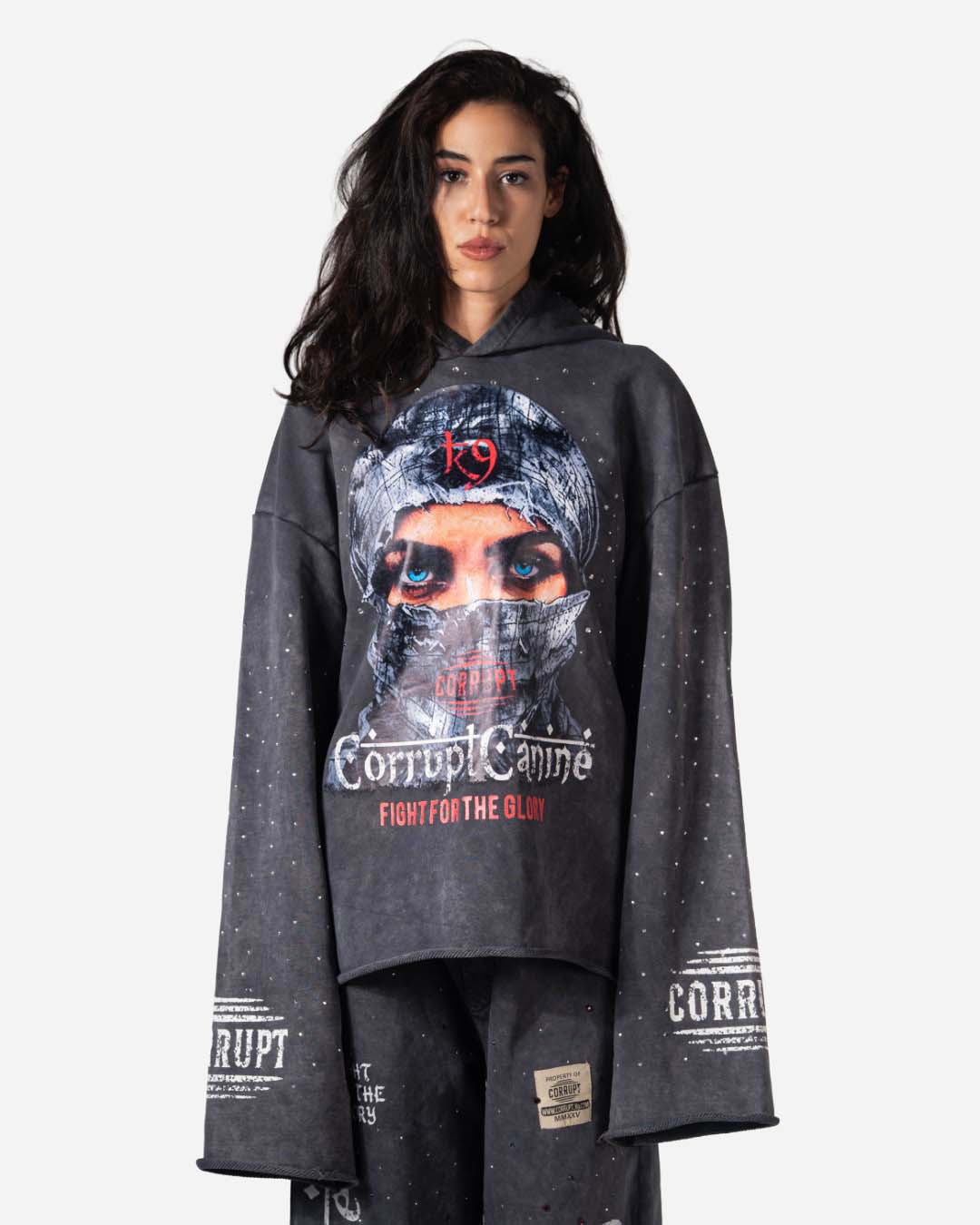 MASKED GLORY RHINESTONE CORRUPT CANINE STREET HOODIE