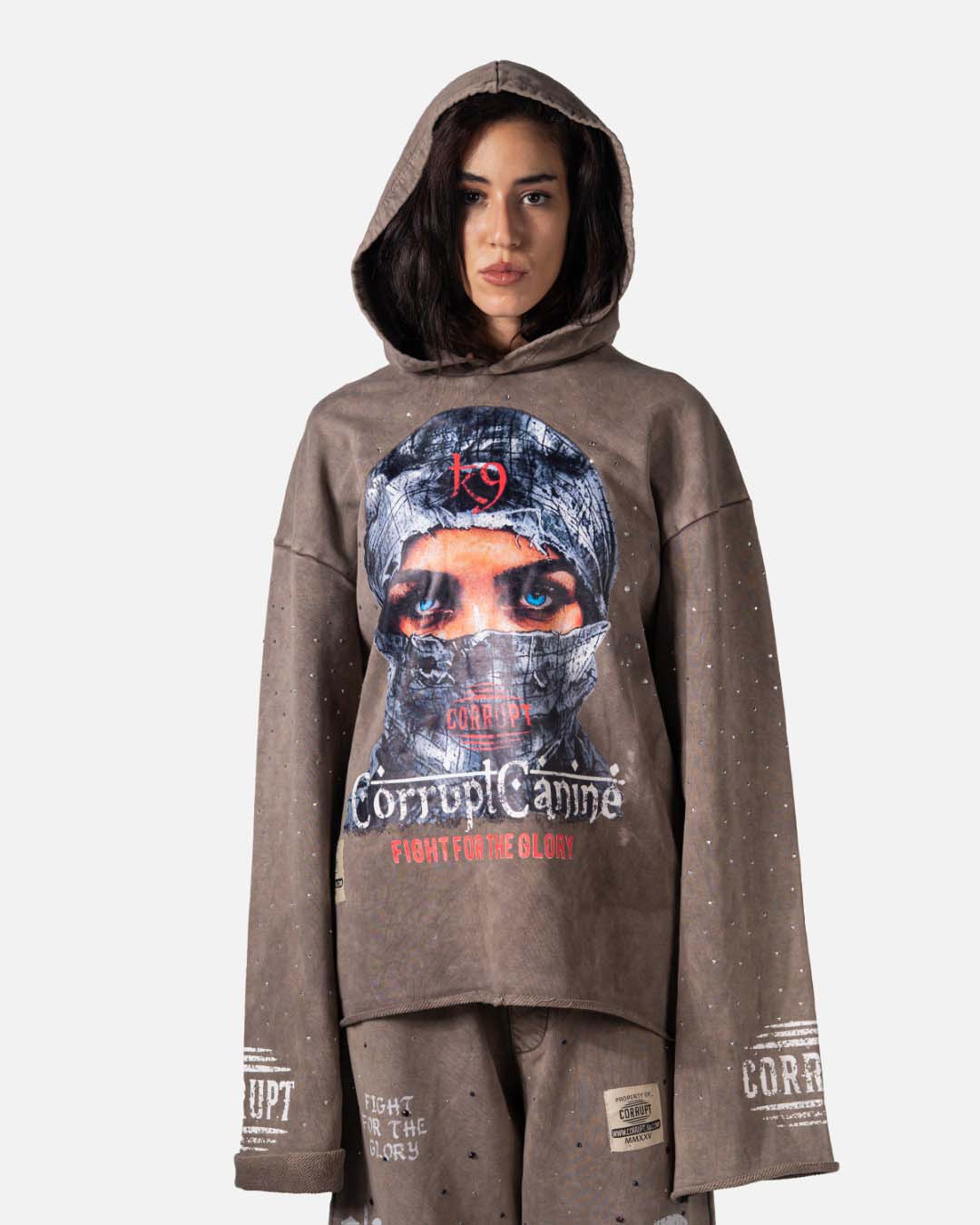 MASKED GLORY RHINESTONE CORRUPT CANINE STREET HOODIE