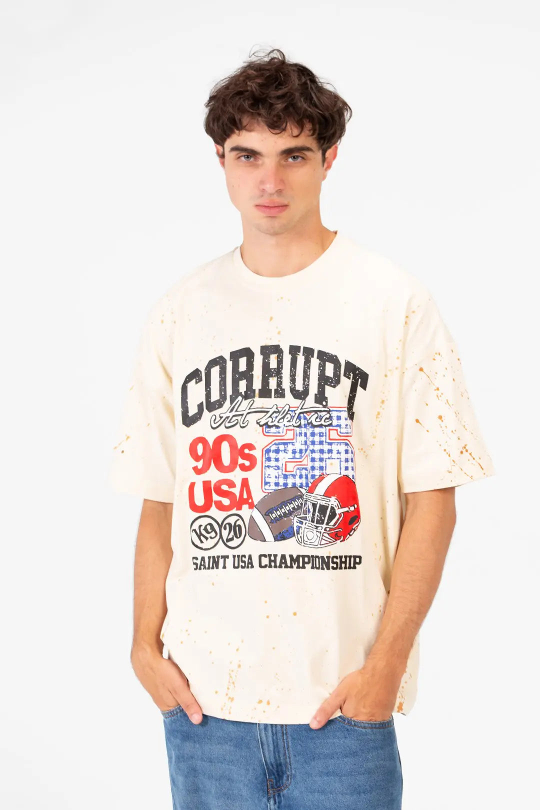 CORRUPT NINETIES VARSITY BASEBALL OVERSIZED T-SHIRT