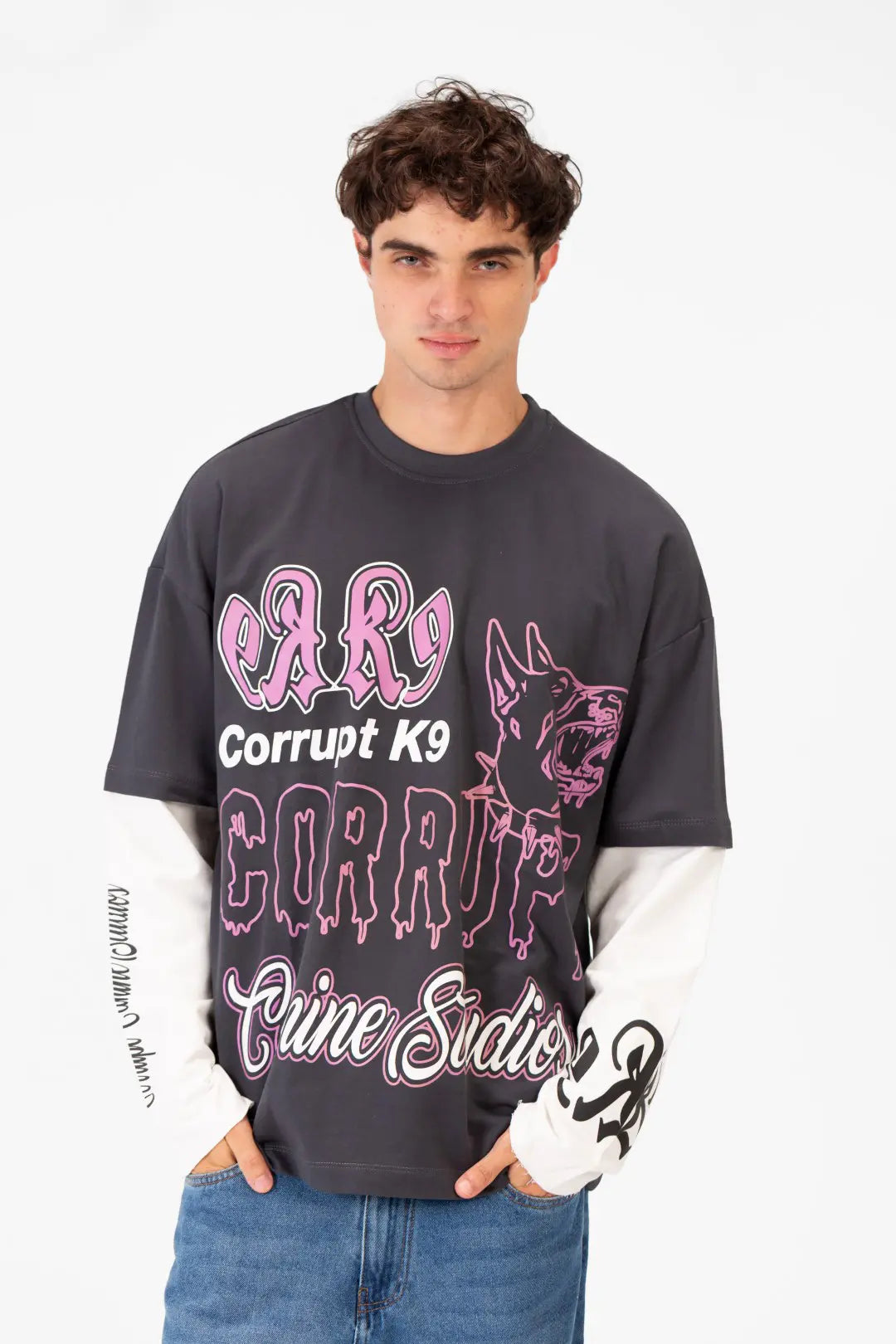 CORRUPT CANINE STUDIES LONG SLEEVE CONNECTED DOGY PRINTED T-SHIRT