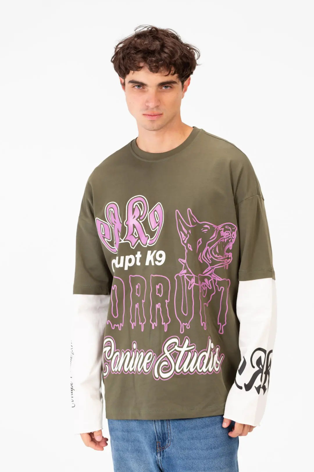 CORRUPT CANINE STUDIES LONG SLEEVE CONNECTED DOGY PRINTED T-SHIRT