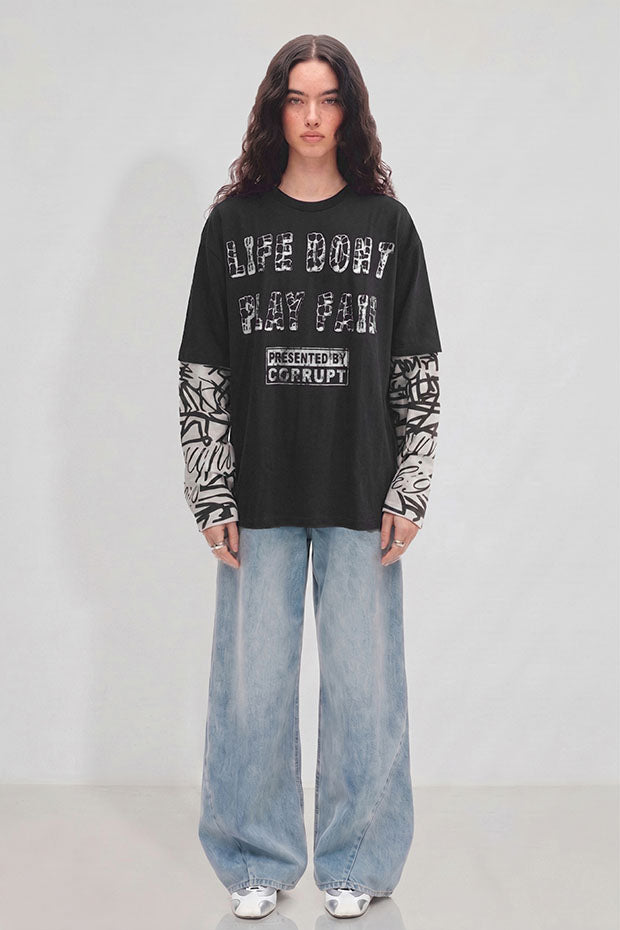 LONG SLEEVE CONNECTED PRINTED TEE