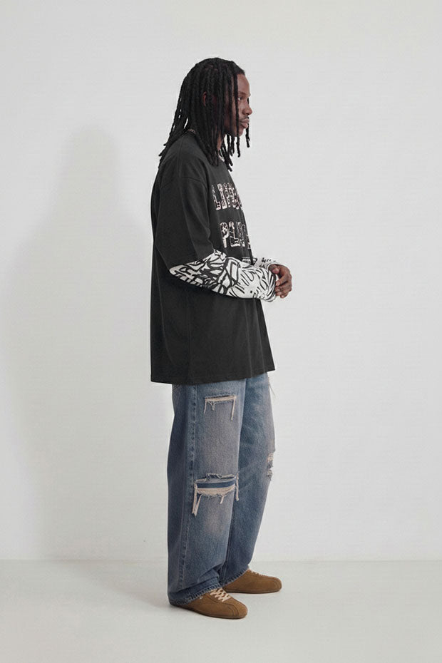 LONG SLEEVE CONNECTED PRINTED TEE