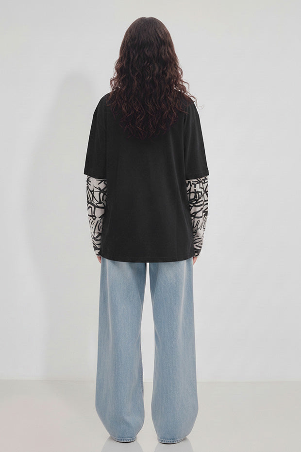 LONG SLEEVE CONNECTED PRINTED TEE