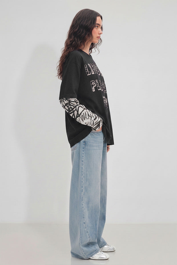 LONG SLEEVE CONNECTED PRINTED TEE
