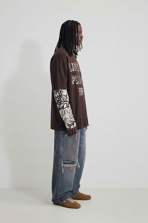 LONG SLEEVE CONNECTED PRINTED TEE