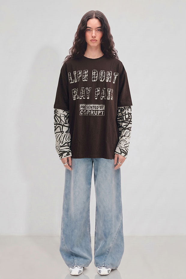 LONG SLEEVE CONNECTED PRINTED TEE