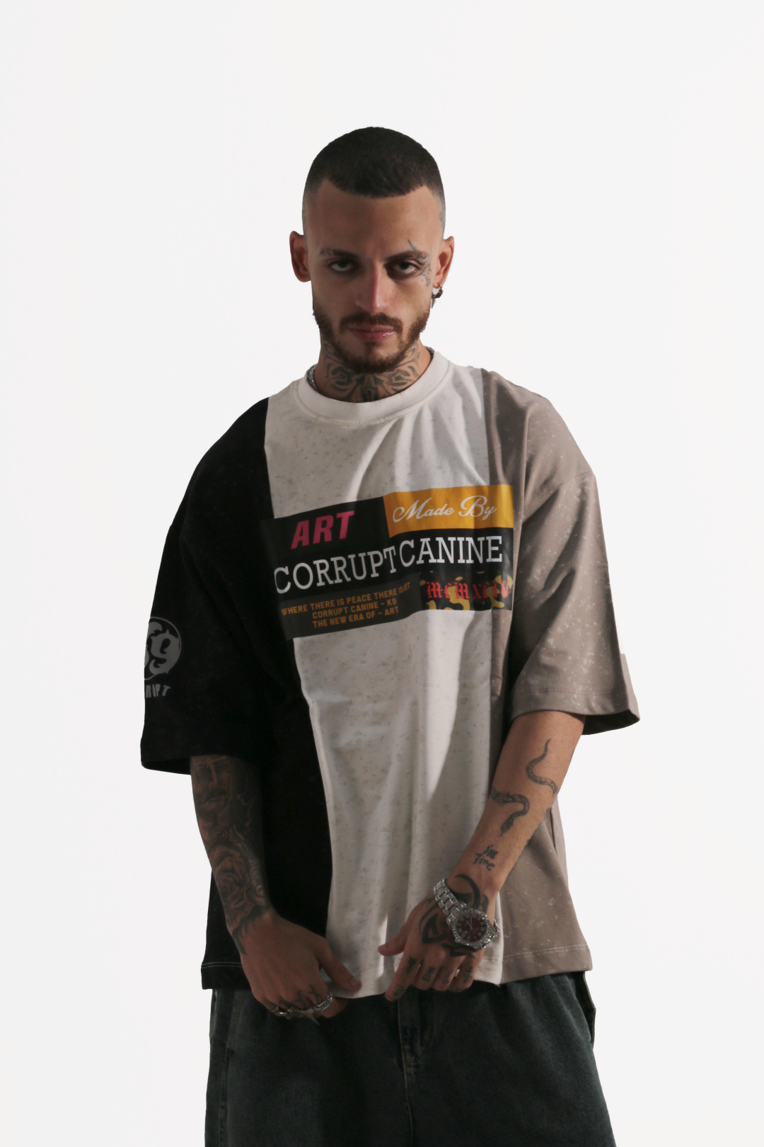 HALF & HALF CORRUPT CANINE OVERSIZED MODERN T-SHIRT