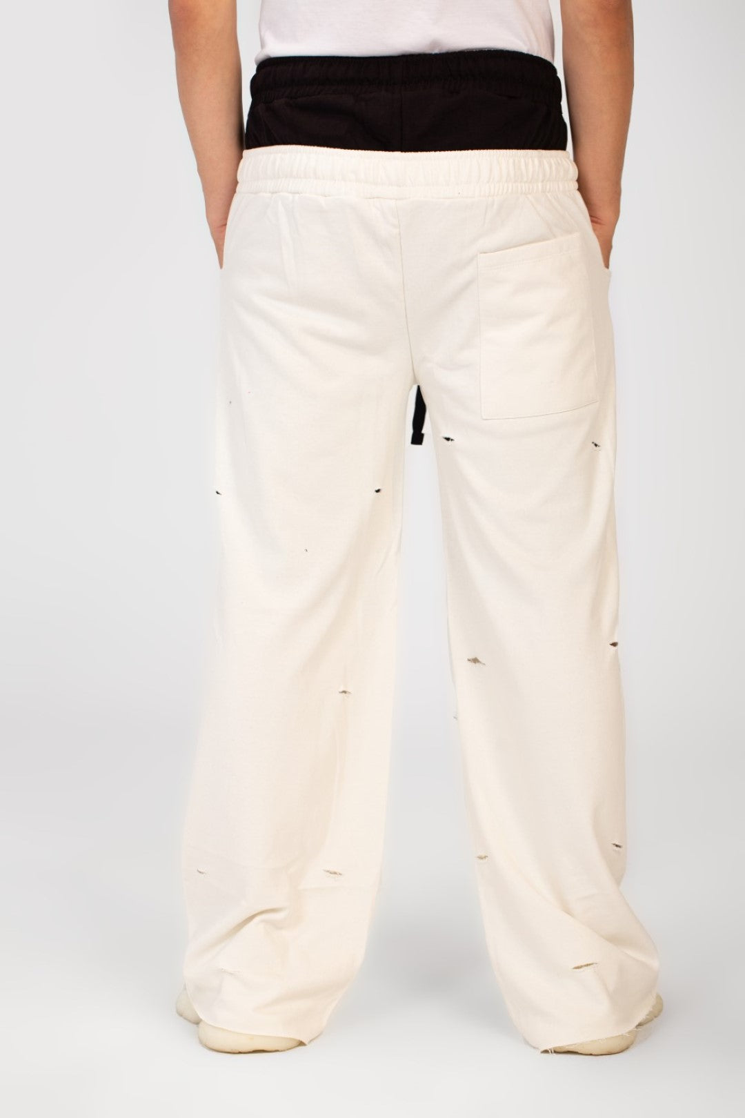 WIDE LEG DOUBLE WAIST RIPPED SWEATPANTS