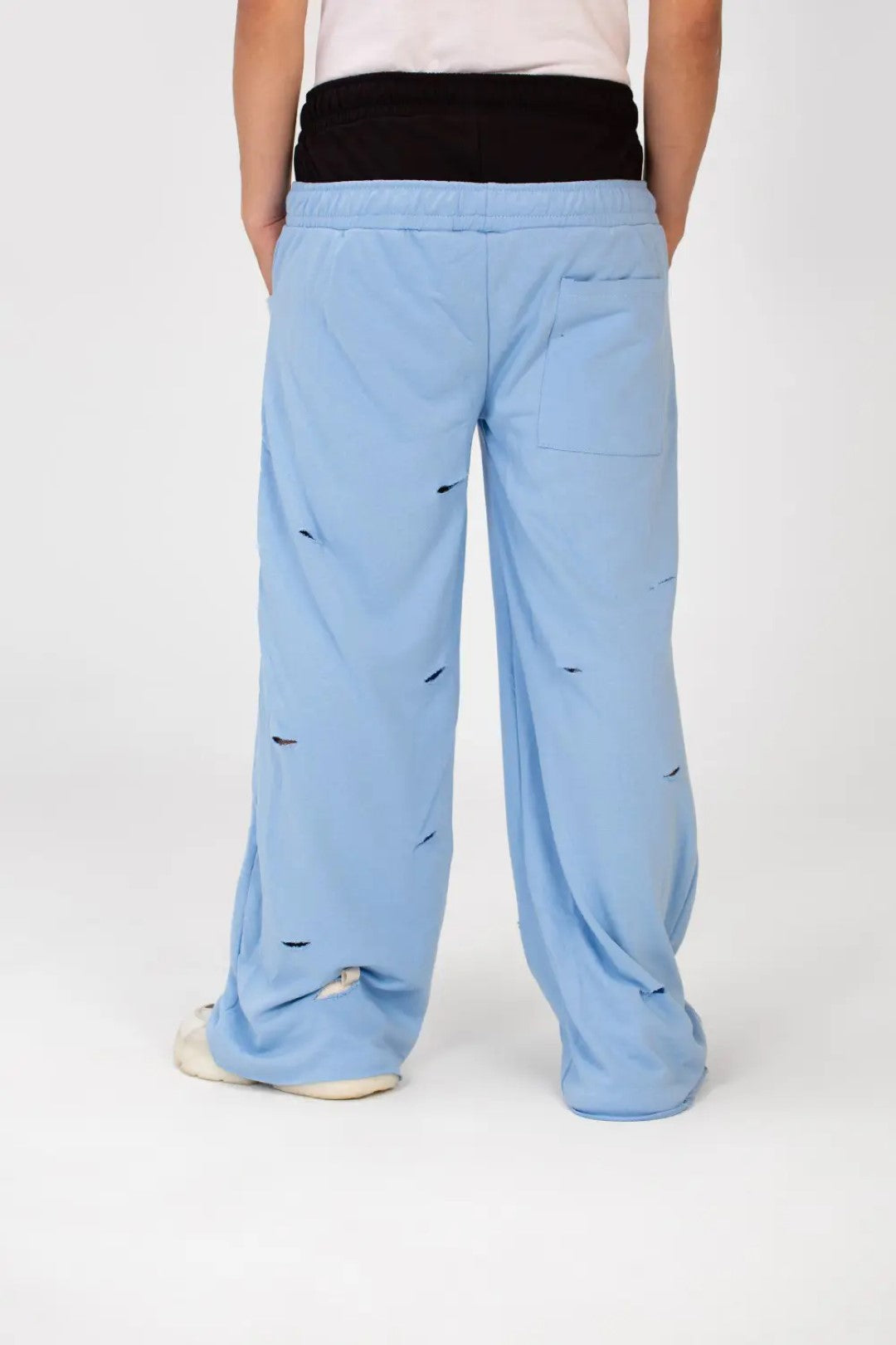 WIDE LEG DOUBLE WAIST RIPPED SWEATPANTS