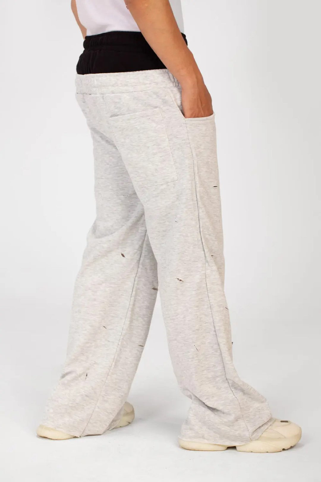 WIDE LEG DOUBLE WAIST RIPPED SWEATPANTS