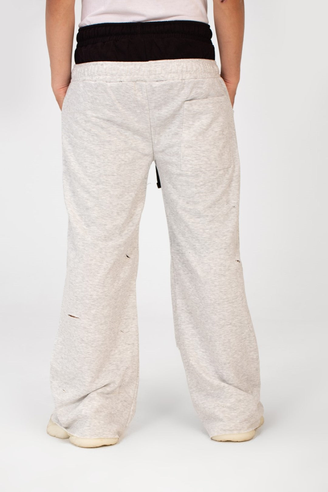 WIDE LEG DOUBLE WAIST RIPPED SWEATPANTS