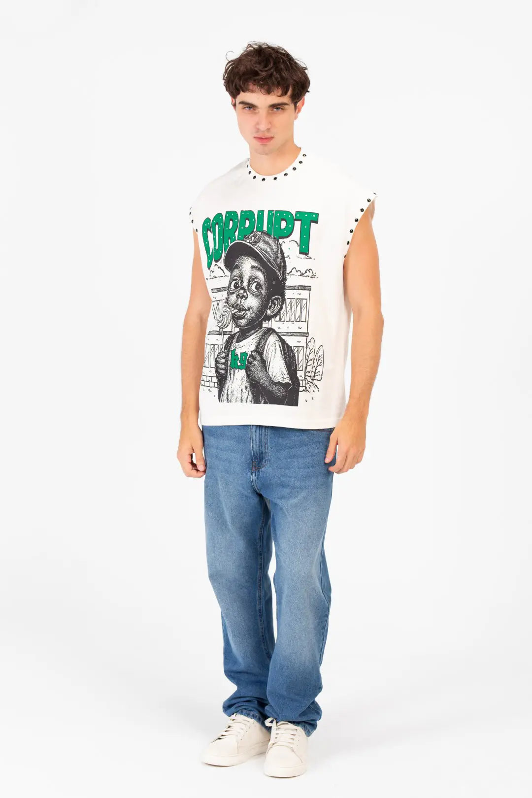 CORRUPT RHIMSTONES BABY PRINT SLEEVELESS T-SHIRT