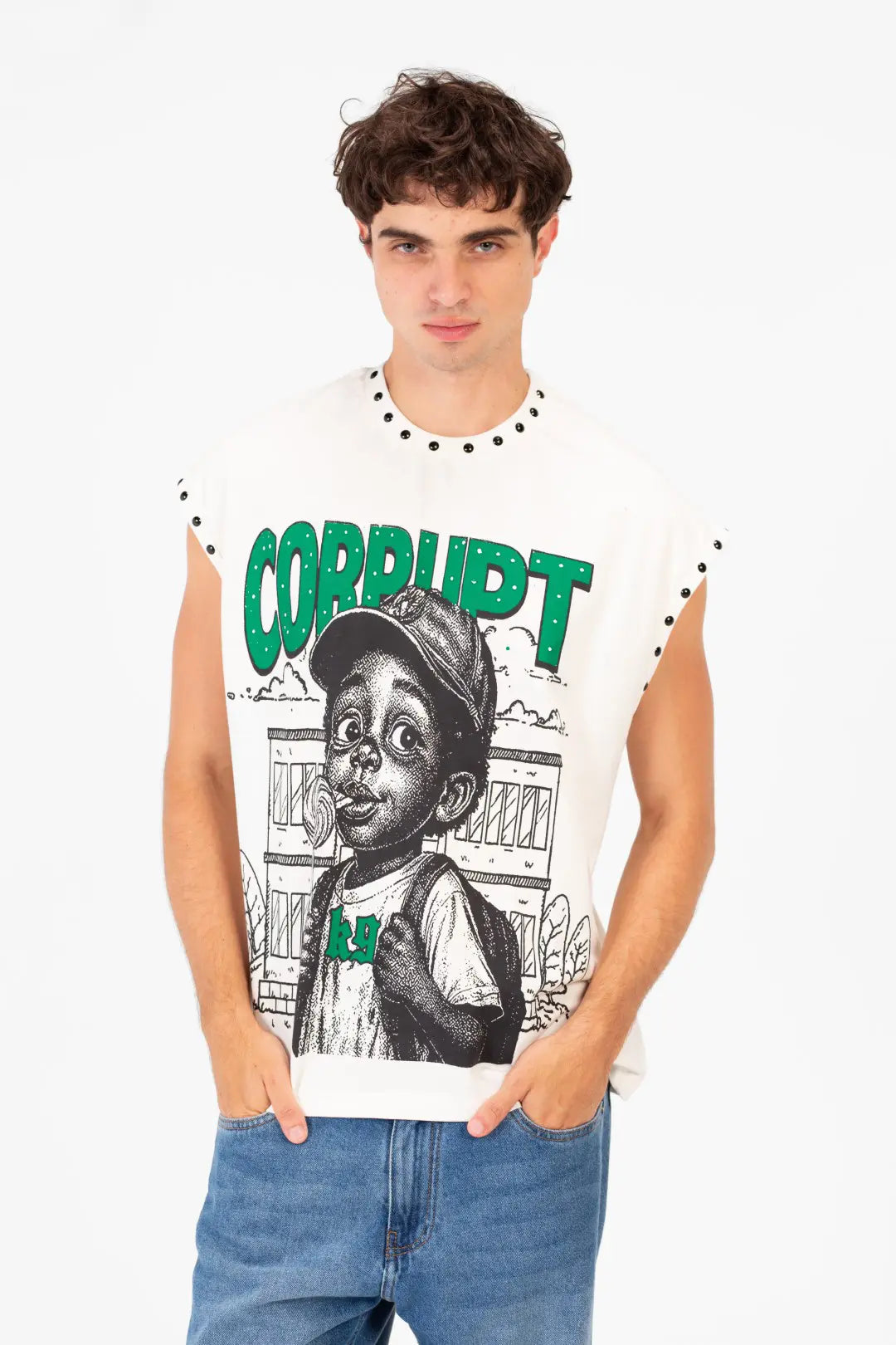 CORRUPT RHIMSTONES BABY PRINT SLEEVELESS T-SHIRT