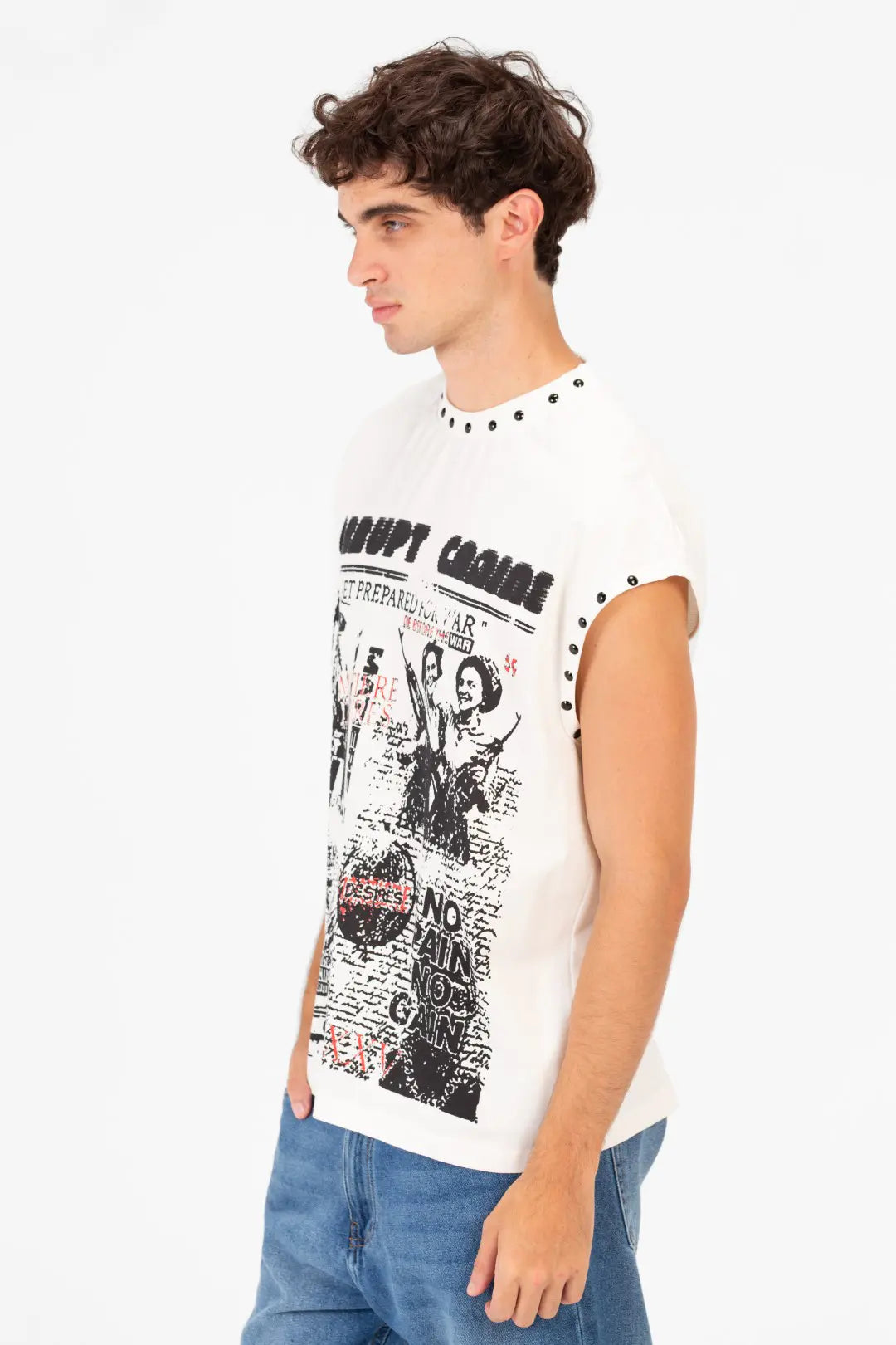 GRAPHIC PRINT RHIMSTONES SLEEVELESS CORRUPT CANINE T-SHIRT