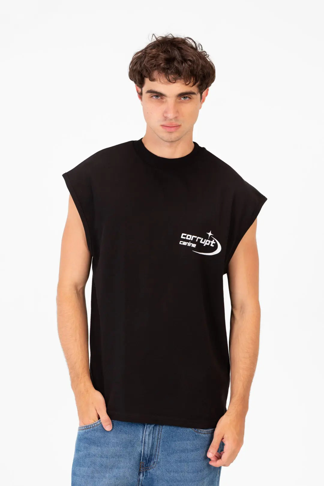 BASIC ESSENTIAL SLEEVELESS LOGO PRINT T-SHIRT