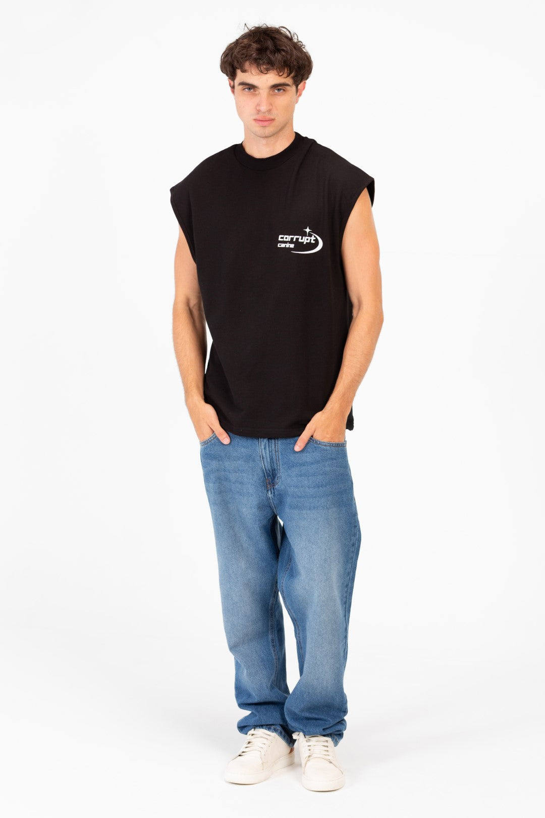 BASIC ESSENTIAL SLEEVELESS LOGO PRINT T-SHIRT