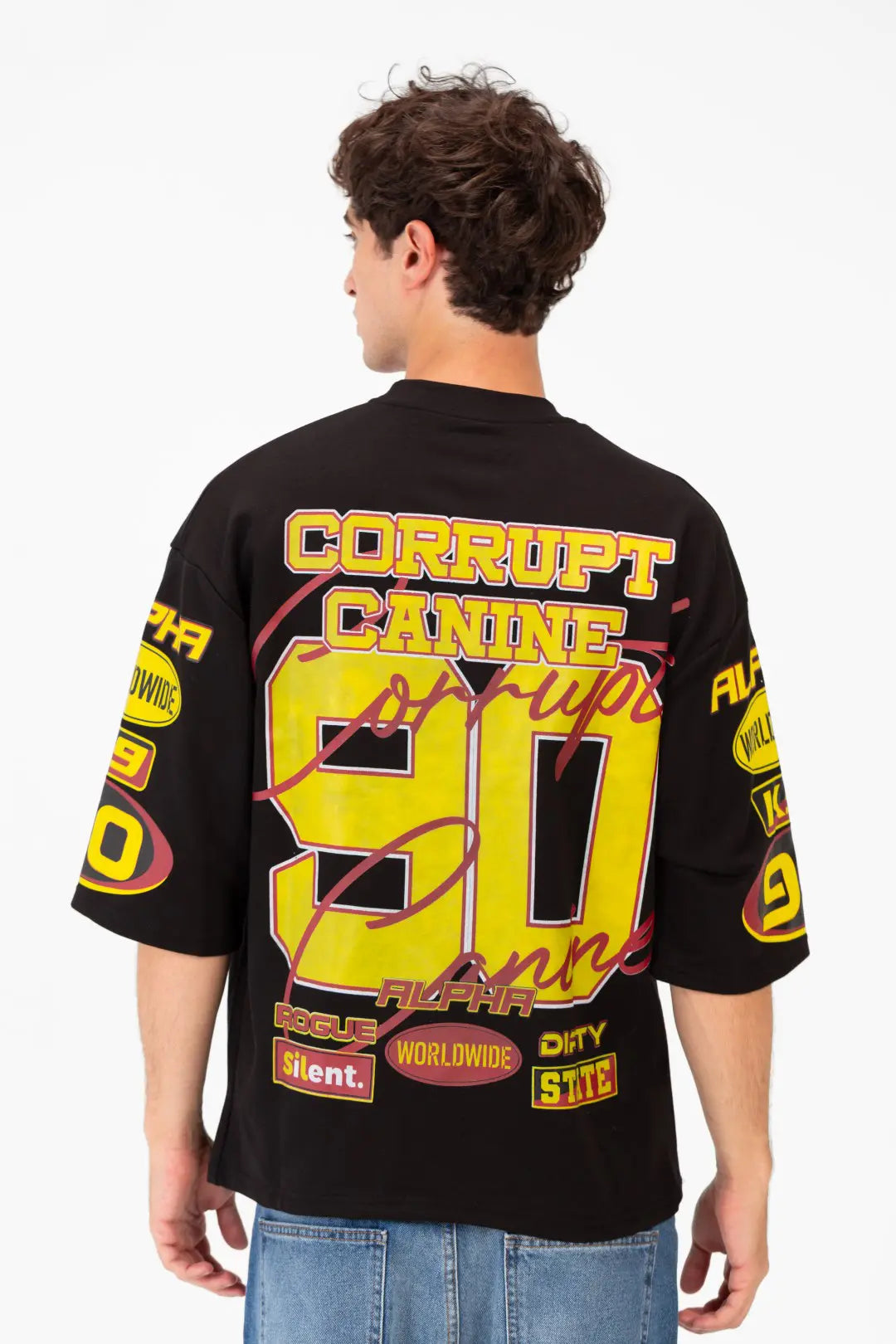 BOXY FIT LOGOS PRINT HALF SLEEVE T-SHIRT