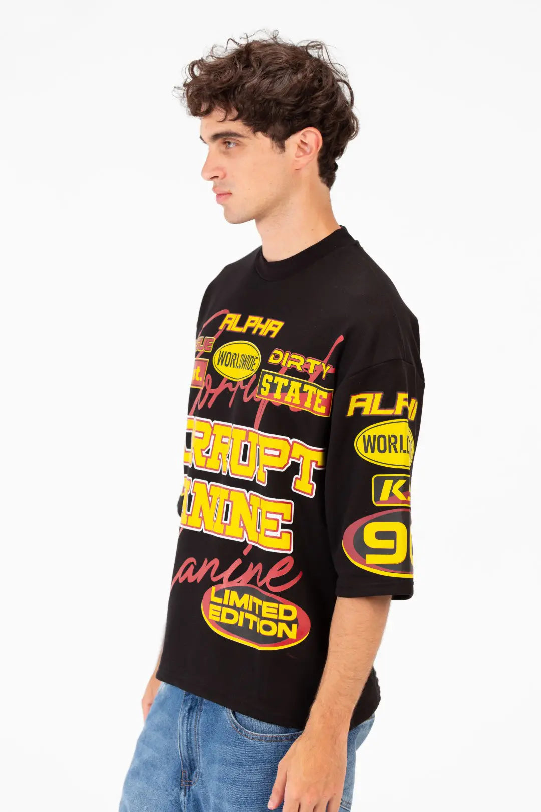 BOXY FIT LOGOS PRINT HALF SLEEVE T-SHIRT