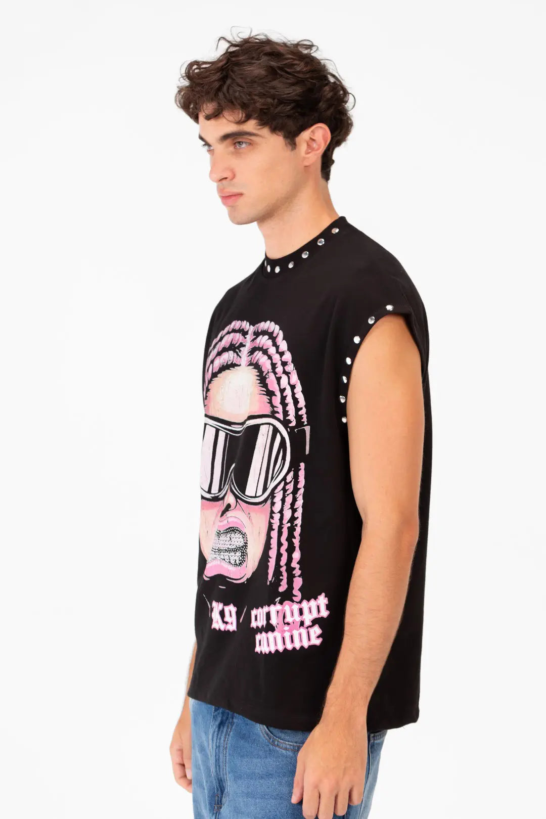 SHINY TEETH GIRL PRINT RHIMSTONES K9 T-SHIRT