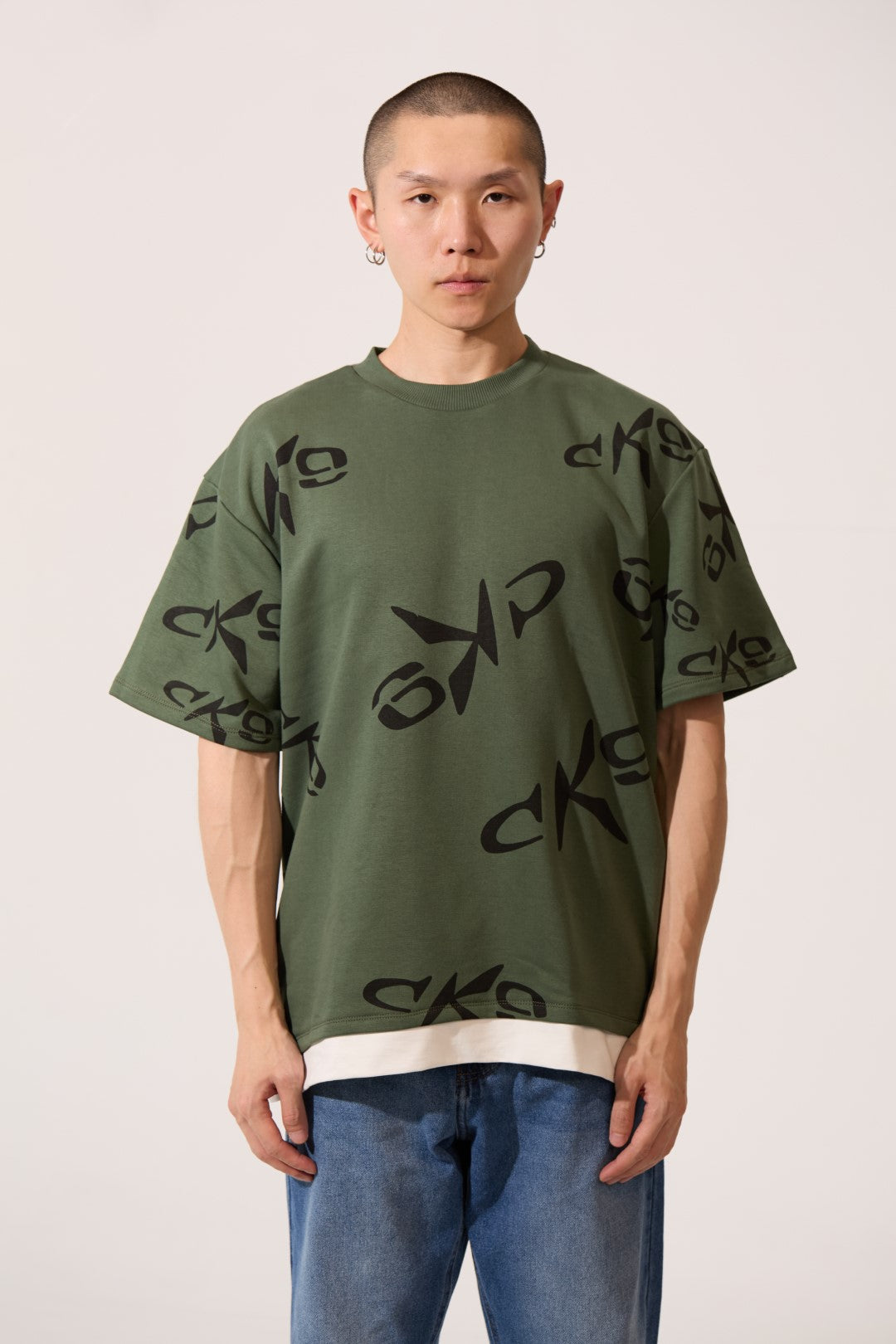 CK9 PRINTED HALF SLEEVE ROUND NECK T-SHIRT