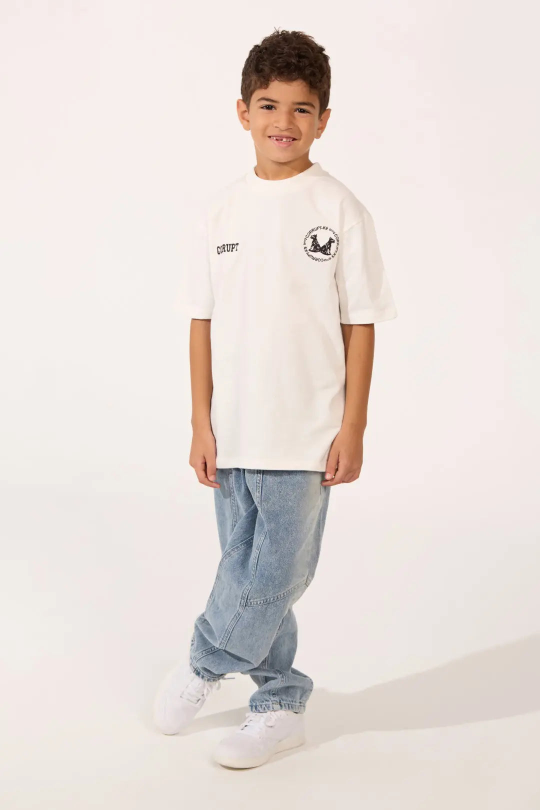 LOGOS PRINT SHORT SLEEVE ROUNDED CORRUPT KIDS T-SHIRT