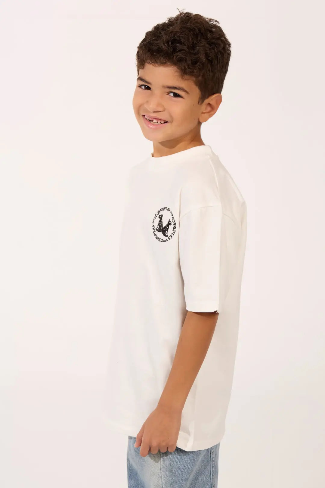 LOGOS PRINT SHORT SLEEVE ROUNDED CORRUPT KIDS T-SHIRT