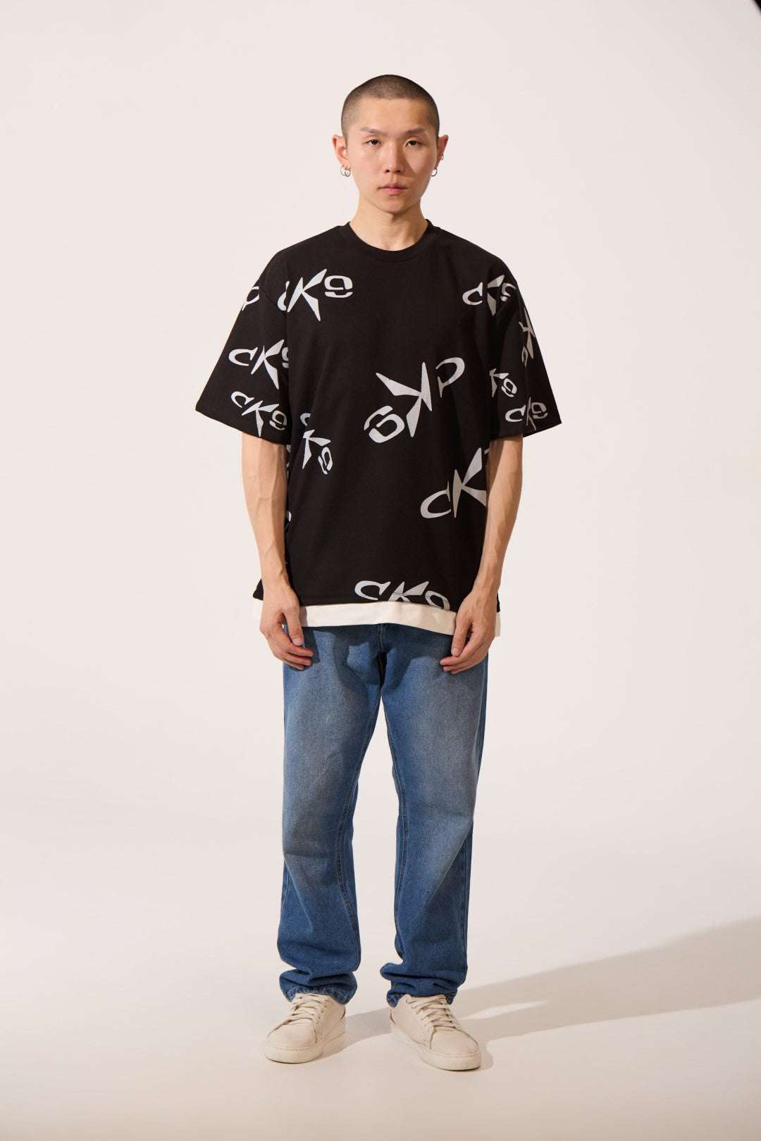 CK9 PRINTED HALF SLEEVE ROUND NECK T-SHIRT