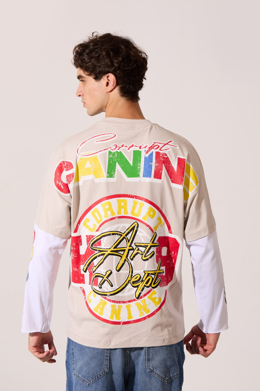 Corrupt canine colored long sleeves connected rounded neck