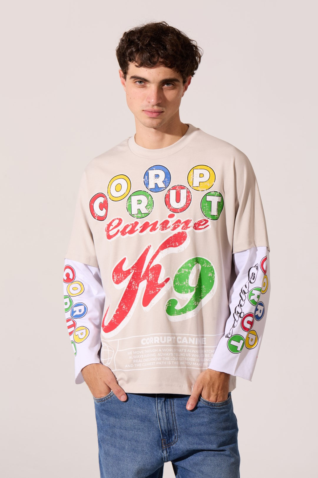 Corrupt canine colored long sleeves connected rounded neck